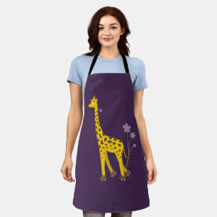 Cute Giraffe Roller Skating Purple Apron