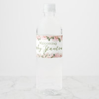 Cute Giraffe Rose Baby Shower Water bottle label