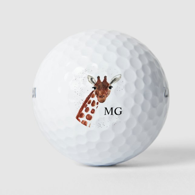 Cute Giraffe Safari Animal Africa Nature Monogram Golf Balls (Front)