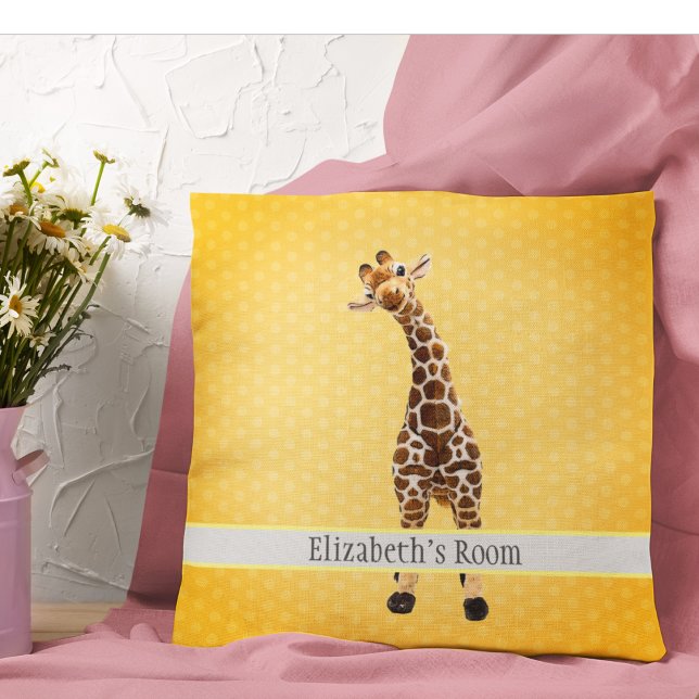 Cute Giraffe Safari Animal Jungle Name Yellow Kids Cushion (Creator Uploaded)