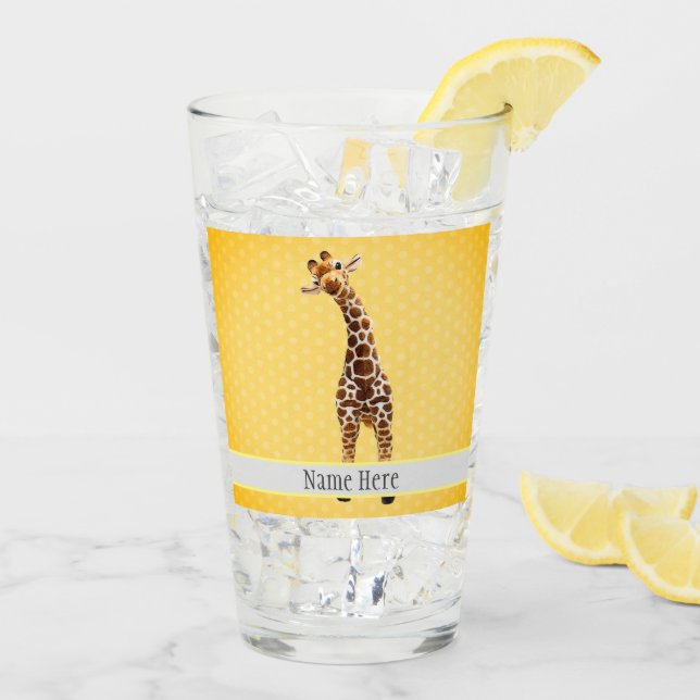Cute Giraffe Safari Animal Jungle Name Yellow Kids Glass (Back Ice)