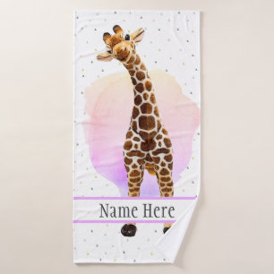 Cute Giraffe Safari Animal Jungle Wild Name Bath Bath Towel