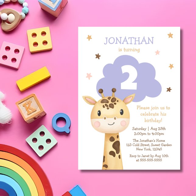 Cute Giraffe Safari Animal Kids Birthday Invitation (Creator Uploaded)