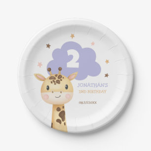 Cute Giraffe Safari Animal Kids Birthday Paper Plate