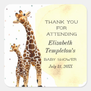 Cute Giraffe Safari Baby Shower Gender Neutral Square Sticker