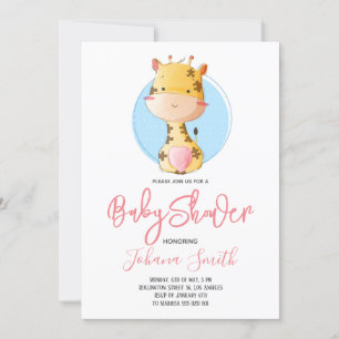 Cute Giraffe Safari Baby Shower Invitation