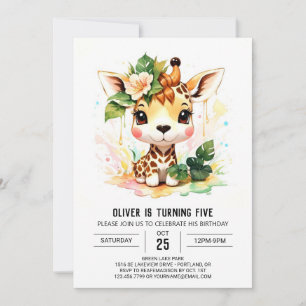 Cute Giraffe Safari Birthday Invitation