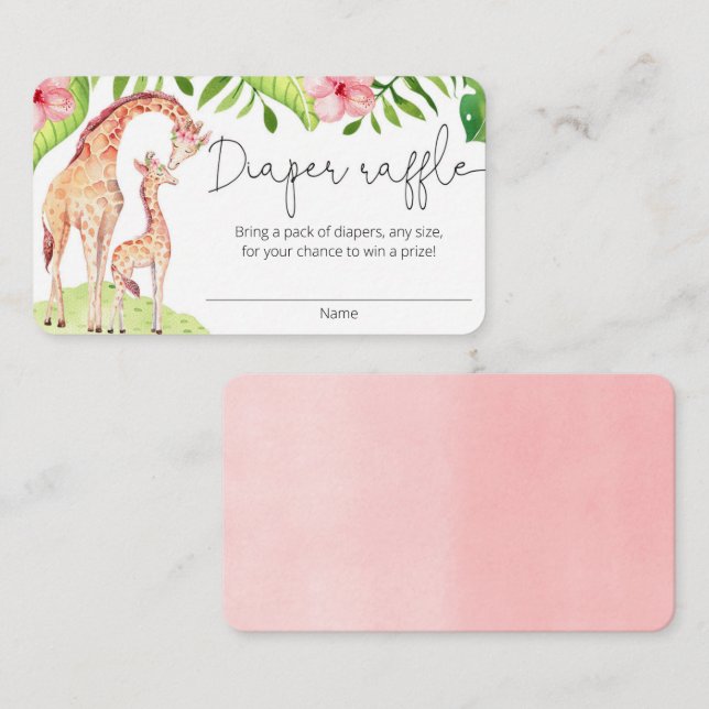 Cute giraffe safari girl diaper raffle cards (Front/Back)