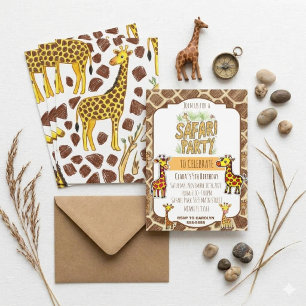 Cute Giraffe Safari Jungle Kids Birthday Party Invitation