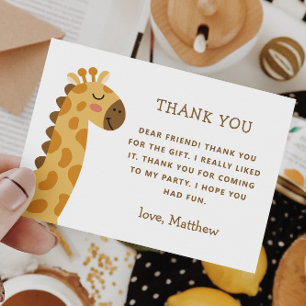 Cute Giraffe   Safari Jungle Kids Birthday Party Thank You Card