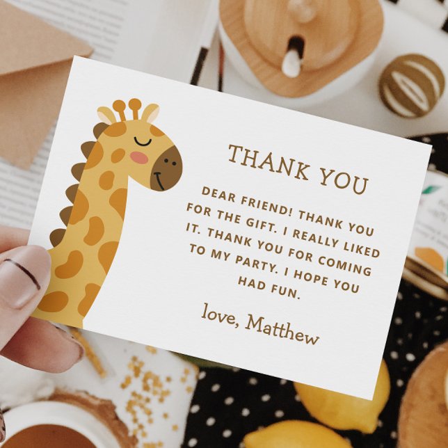 Cute Giraffe | Safari Jungle Kids Birthday Party Thank You Card (Creator Uploaded)