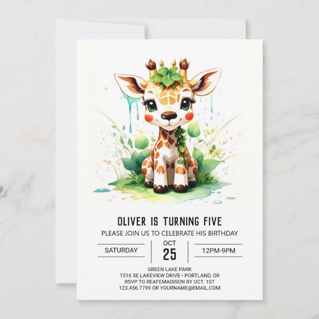Cute Giraffe Safari Odyssey Birthday Invitation (Front)