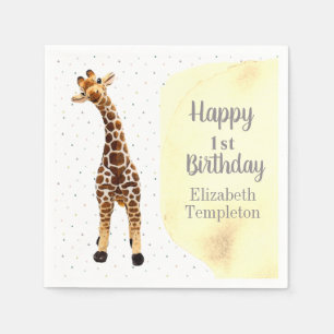 Cute Giraffe Safari Wild Yellow 1st Birthday Party Napkin