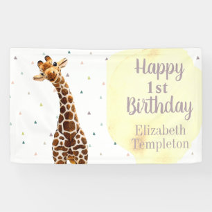 Cute Giraffe Safari Wild Yellow Birthday Banner