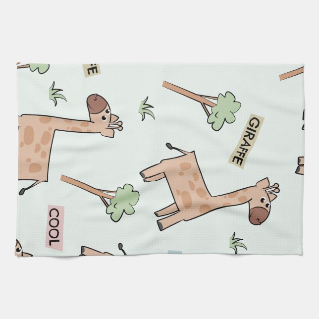 Cute Giraffe Seamless Pattern Tea Towel (Horizontal)