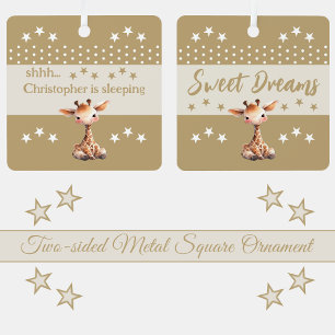 Cute giraffe shhh add name is sleeping brown metal tree decoration