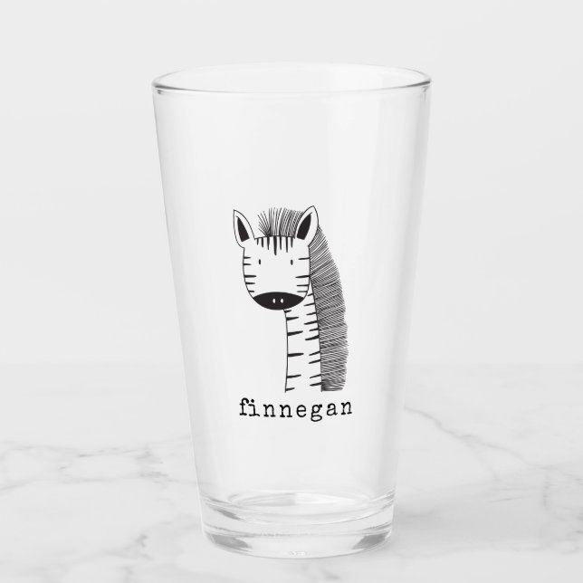 Cute Giraffe Simple Line Illustration Custom Name Glass (Front)