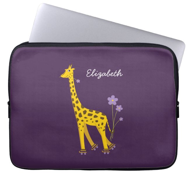 Cute Giraffe Skating Girl Name Laptop Sleeve (Front)