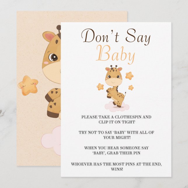 Cute Giraffe Stars Don’t Say Baby Cards (Front/Back)