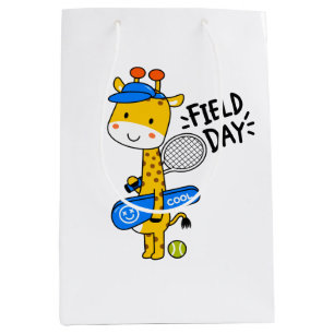 Cute Giraffe Tennis Field Day – Fun Sports Charact Medium Gift Bag