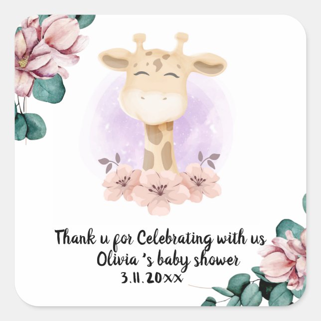 Cute giraffe thank you Square Stickers (Front)