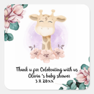 Cute giraffe thank you Square Stickers