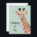 Cute Giraffe Thinking Of You Postcard<br><div class="desc">Cute baby giraffe thinking of you postcard. Customisable! Original artwork by Komila Y.</div>