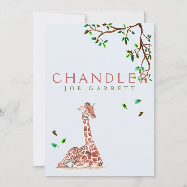 Cute giraffe tree pastel photo baby boy announcement (Front)