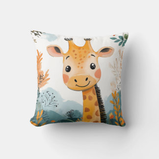 Cute Giraffe Watercolor Kids Illustration Nursery Cushion