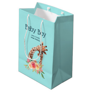 Cute Giraffe Watercolor Mom & Baby Boy Medium Gift Bag