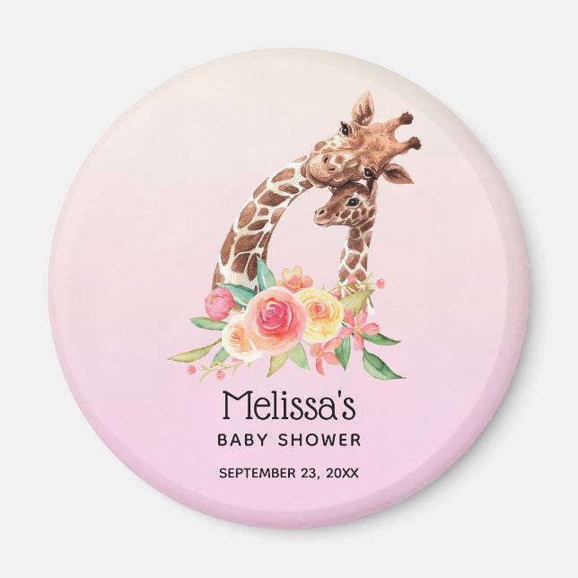Cute Giraffe Watercolor Mom & Baby Shower Magnet (Front)