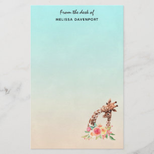 Cute Giraffe Watercolor Mom & Baby Stationery