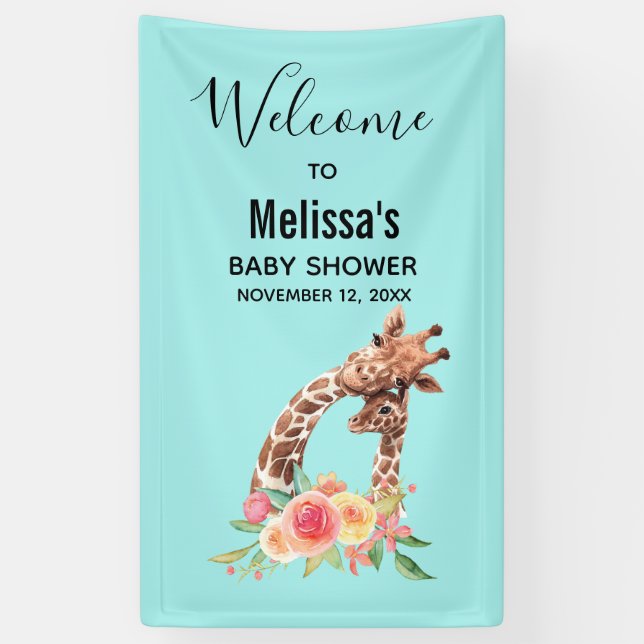 Cute Giraffe Watercolor Mum & Babe Baby Shower Banner (Vertical)