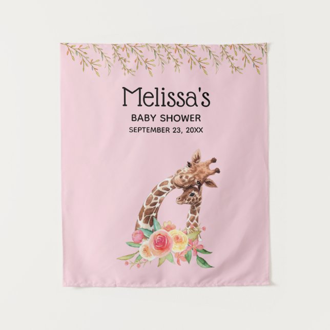 Cute Giraffe Watercolor Mum & Babe Baby Shower Tapestry (Front)