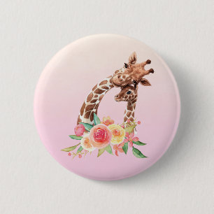 Cute Giraffe Watercolor Mum & Baby 6 Cm Round Badge
