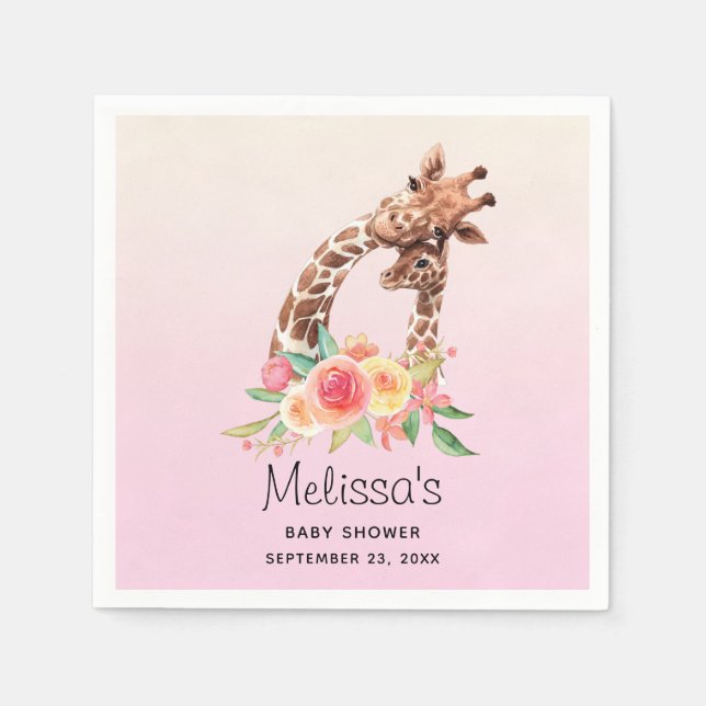 Cute Giraffe Watercolor Mum & Baby Baby Shower Napkin (Front)