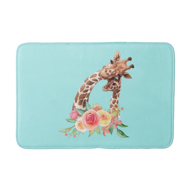 Cute Giraffe Watercolor Mum & Baby Bath Mat (Front)