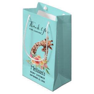 Cute Giraffe Watercolor Mum & Baby Boy Thank You Small Gift Bag