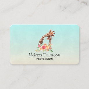 Cute Giraffe Watercolor Mum & Baby Business Card
