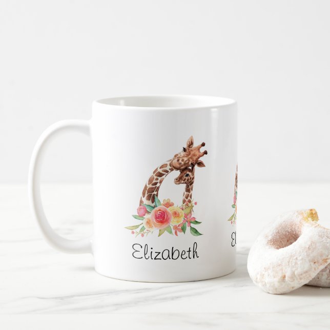 Cute Giraffe Watercolor Mum & Baby Coffee Mug (With Donut)