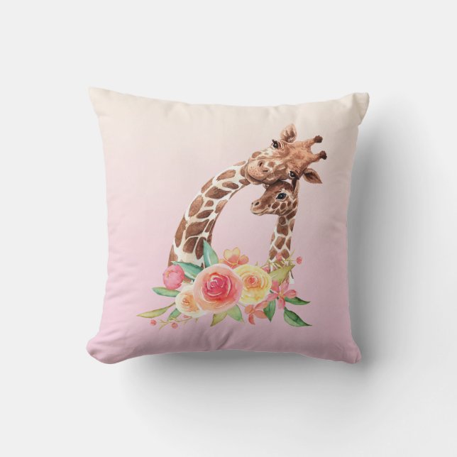 Cute Giraffe Watercolor Mum & Baby Cushion (Front)