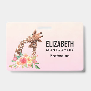 Cute Giraffe Watercolor Mum & Baby ID Badge