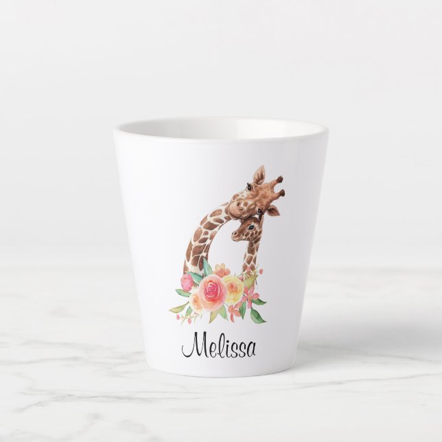 Cute Giraffe Watercolor Mum & Baby Latte Mug (Front)