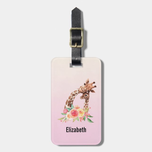 Cute Giraffe Watercolor Mum & Baby Luggage Tag (Front Vertical)