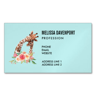 Cute Giraffe Watercolor Mum & Baby Magnetic Business Card