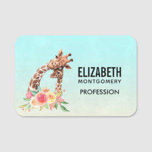 Cute Giraffe Watercolor Mum & Baby Name Tag