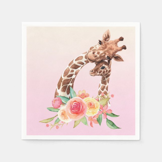 Cute Giraffe Watercolor Mum & Baby Napkin (Front)
