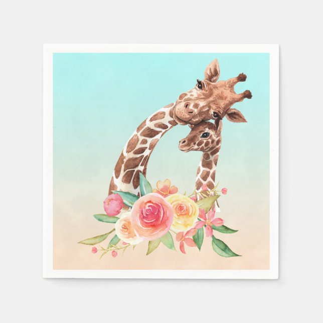 Cute Giraffe Watercolor Mum & Baby Napkin (Front)