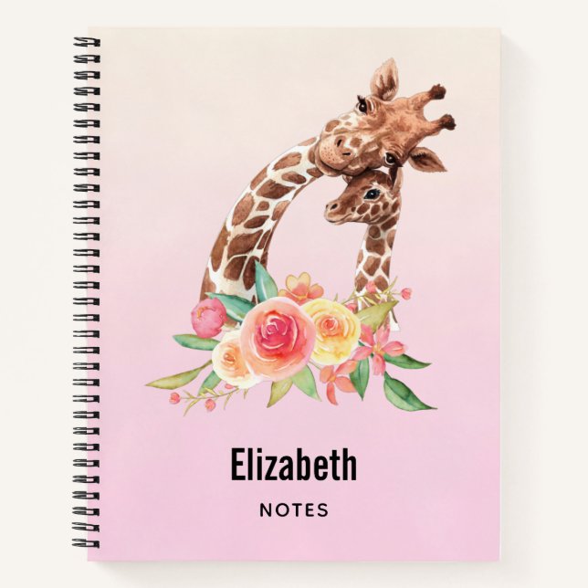 Cute Giraffe Watercolor Mum & Baby Notebook (Front)