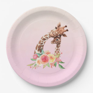 Cute Giraffe Watercolor Mum & Baby Paper Plate